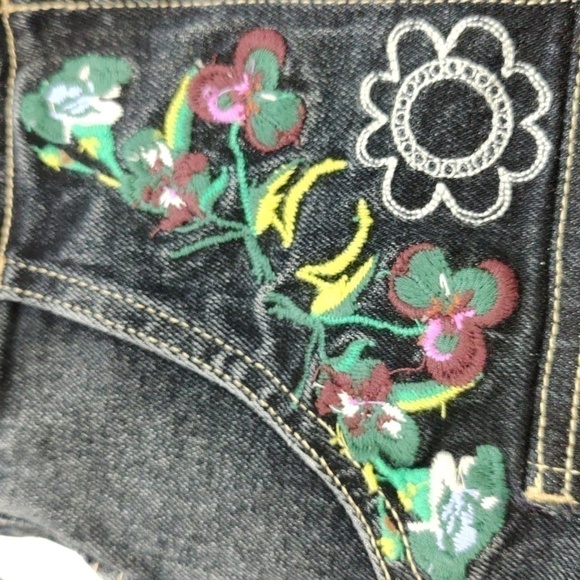 CYNTHIA Rowley Embellished Kick Flare Dark Wash Cargo Jeans, Size 0 - Picture 14 of 15